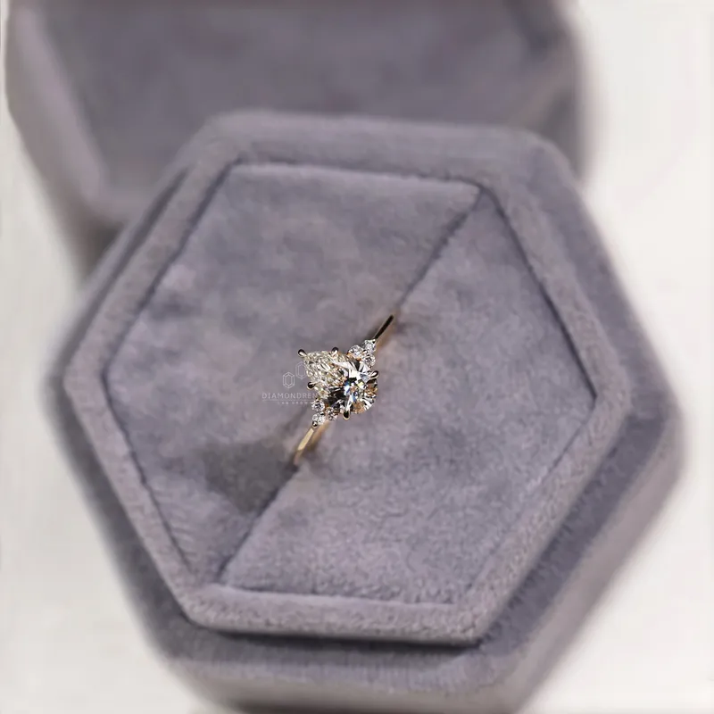 Muse Engagement Ring, 1.10 CT Pear Lab Grown Diamond Ring, 5 Prongs Setting vy 5