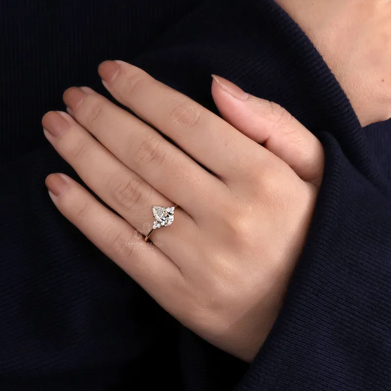 Muse Engagement Ring, 1.10 CT Pear Lab Grown Diamond Ring, 5 Prongs Setting vy 8