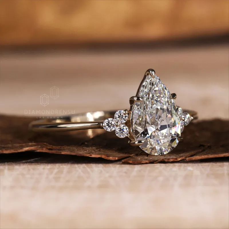 Muse Engagement Ring, 1.10 CT Pear Lab Grown Diamond Ring, 5 Prongs Setting vy 7