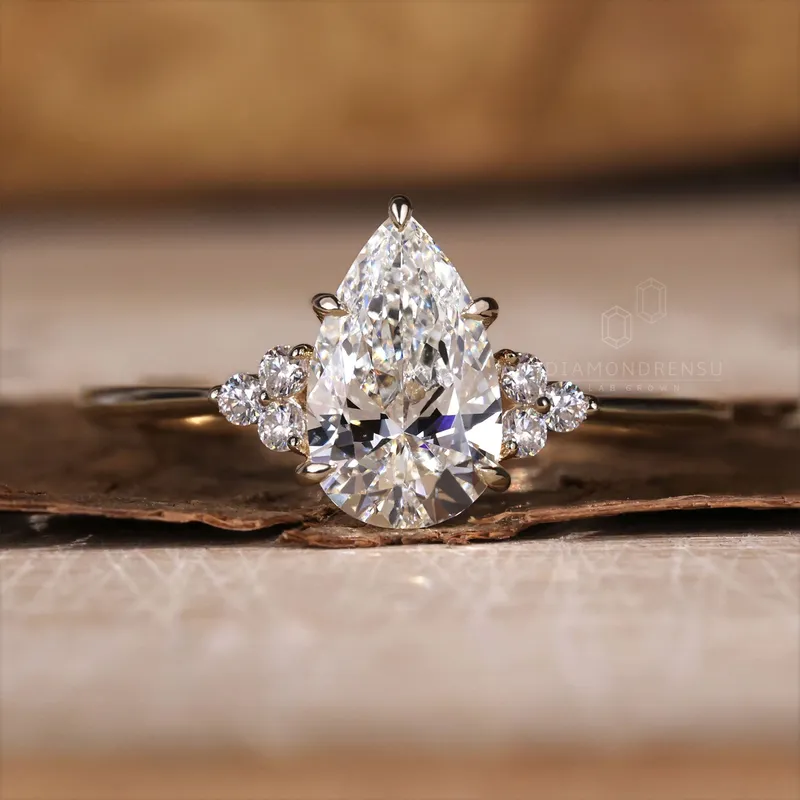 Muse Engagement Ring, 1.10 CT Pear Lab Grown Diamond Ring, 5 Prongs Setting vy 6