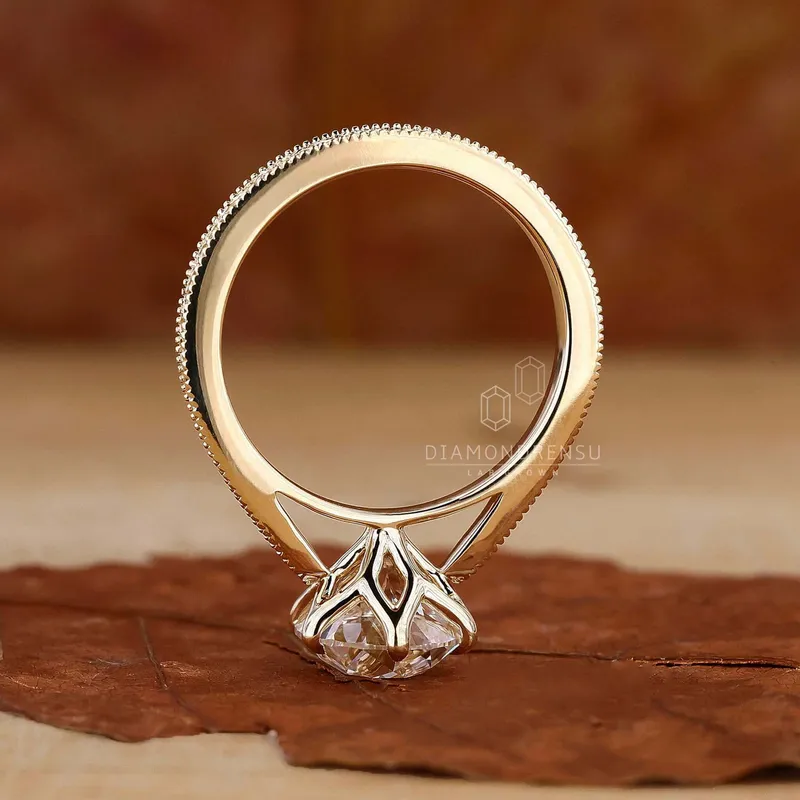 Old European Cut Lab Grown Diamond Art Deco Vintage Engagement Ring view 7