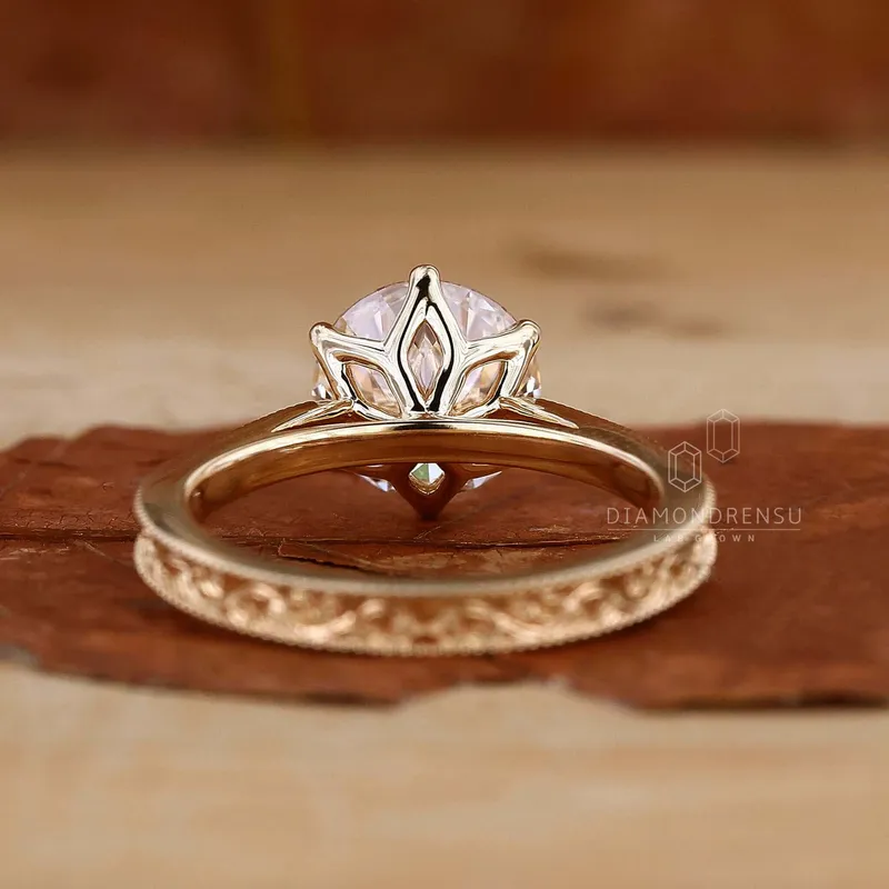 Old European Cut Lab Grown Diamond Art Deco Vintage Engagement Ring view 6