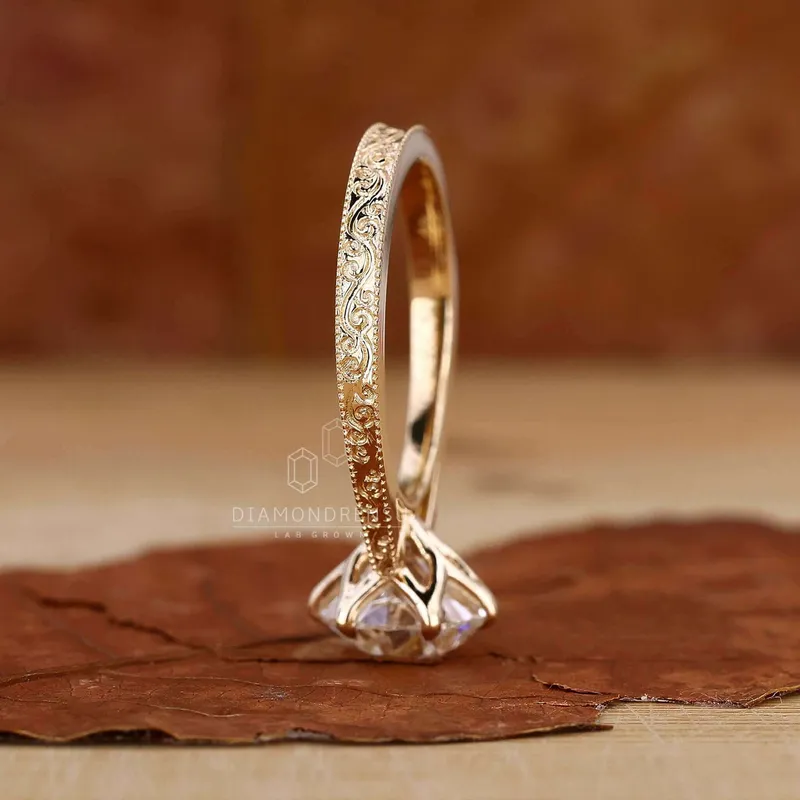 Old European Cut Lab Grown Diamond Art Deco Vintage Engagement Ring view 3