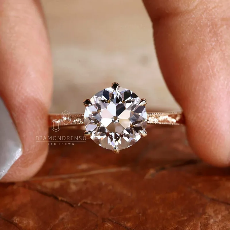 Old European Cut Lab Grown Diamond Art Deco Vintage Engagement Ring view 4