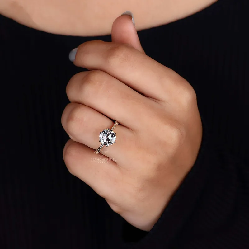 Old European Cut Lab Grown Diamond Art Deco Vintage Engagement Ring view 5