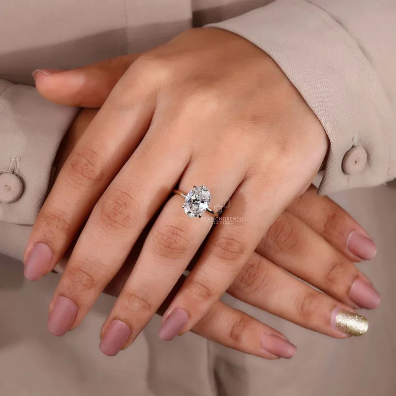 Oval Cut Lab Created Diamond Solitaire Engagement Ring view 7