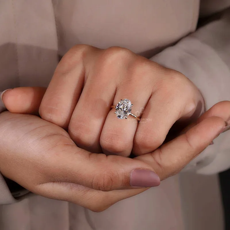 Oval Cut Lab Created Diamond Solitaire Engagement Ring view 8