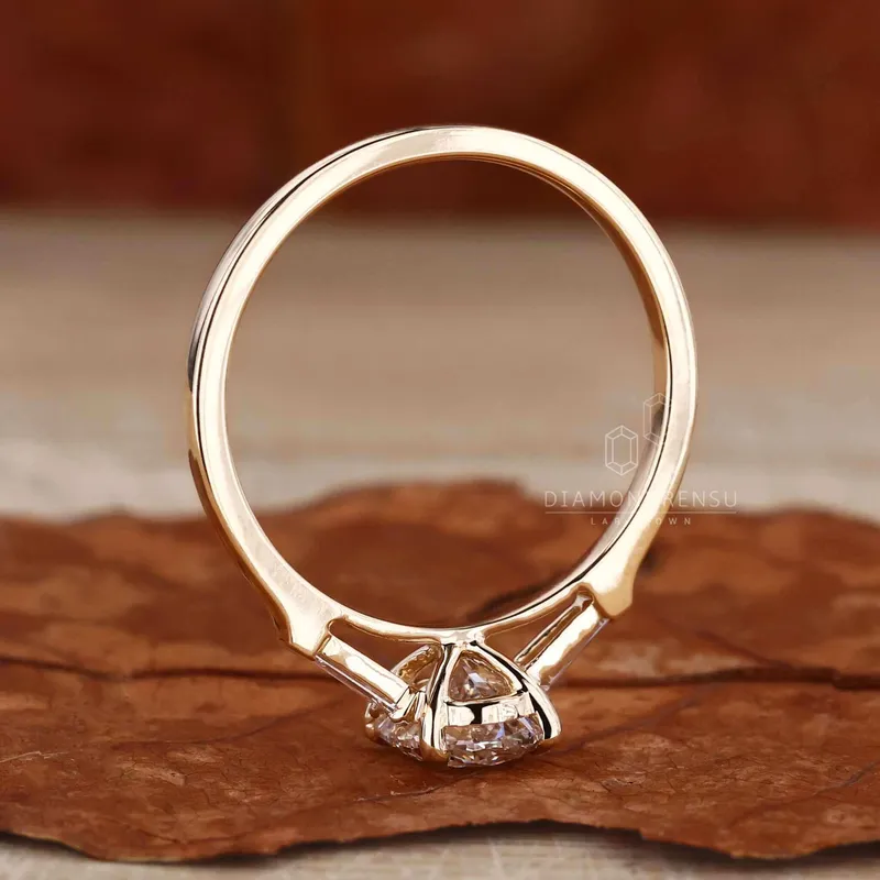 Oval Diamond Engagement Ring, Side Baguette Three Stone Ring view 3