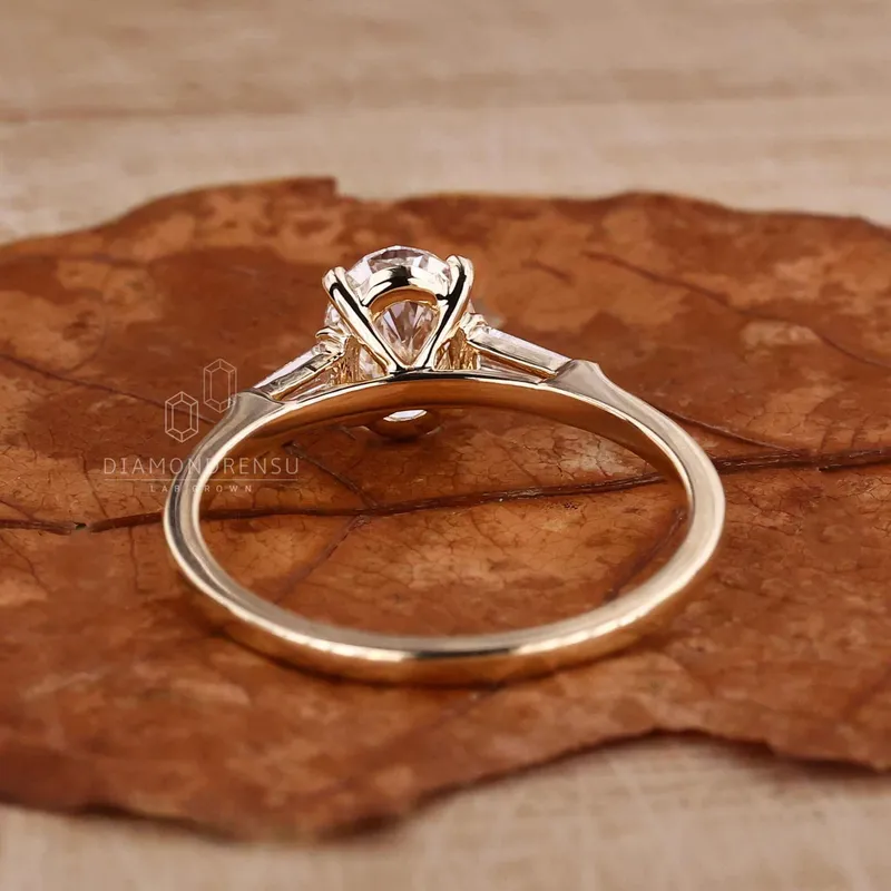 Oval Diamond Engagement Ring, Side Baguette Three Stone Ring view 6