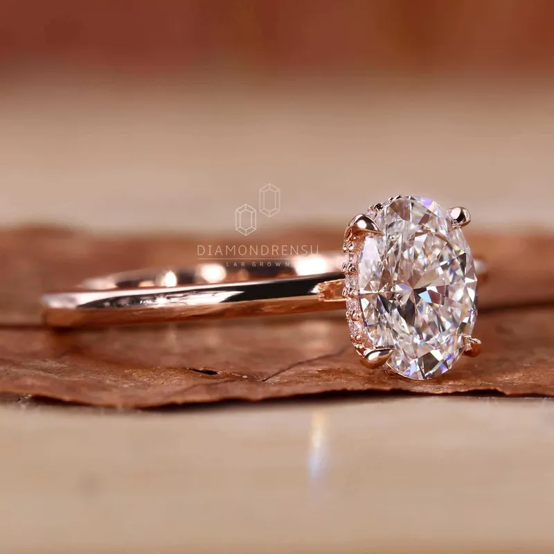 Oval Diamond Ring - Lab Grown Diamond Hidden Halo Engagement Ring view 3