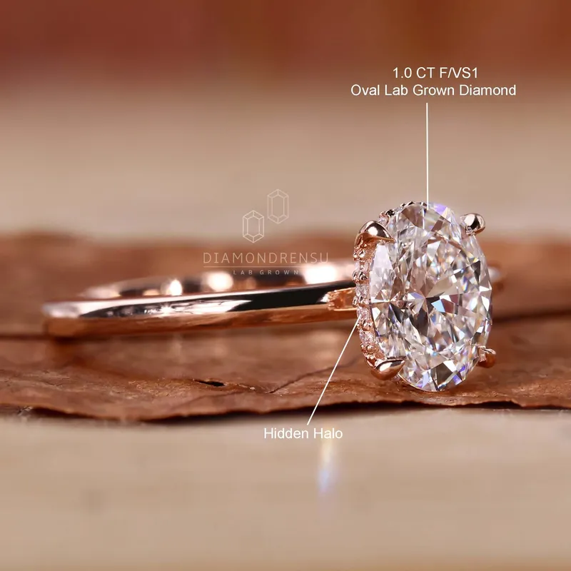 Oval Diamond Ring - Lab Grown Diamond Hidden Halo Engagement Ring view 9