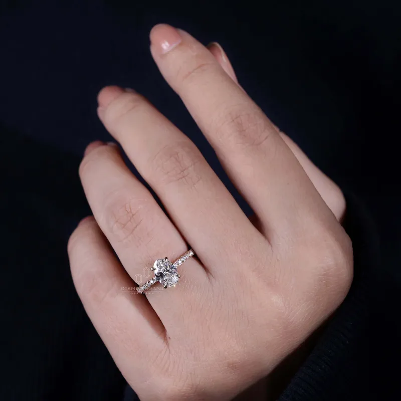 Oval Diamond Ring, Lab Grown Diamond Engagement Ring, Hidden Halo Ring view 2