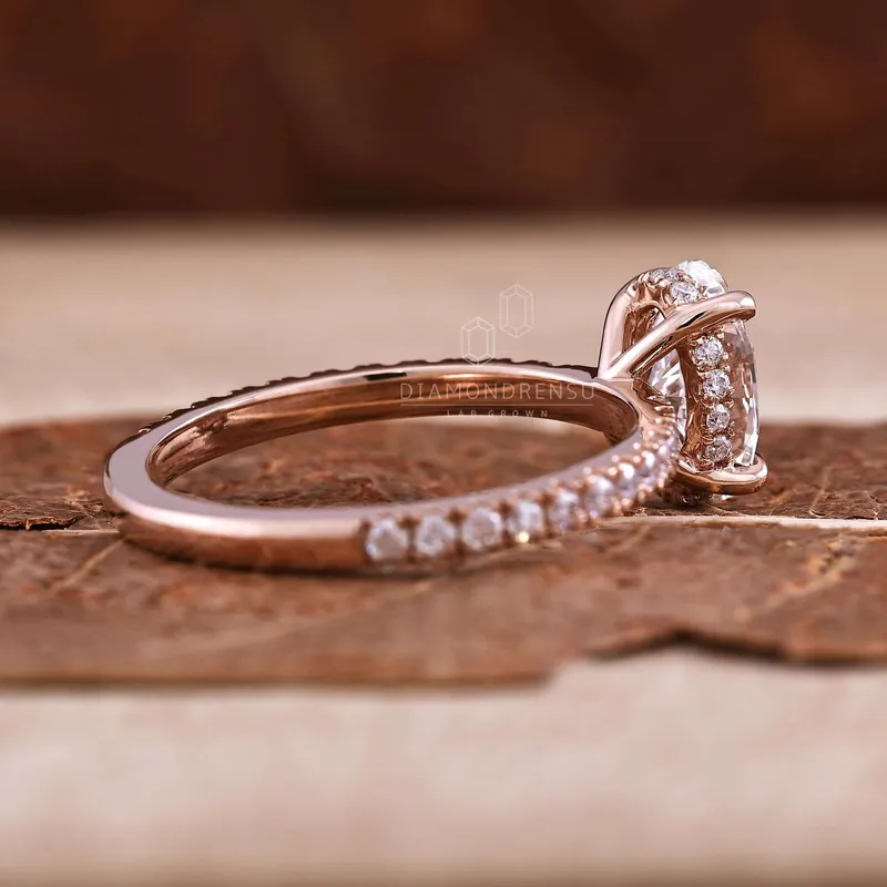 Oval Diamond Ring, Lab Grown Diamond Engagement Ring, Hidden Halo Ring view 5