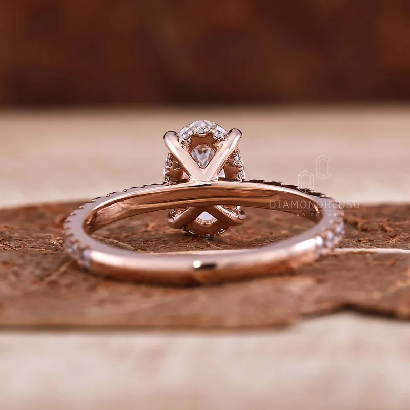 Oval Diamond Ring, Lab Grown Diamond Engagement Ring, Hidden Halo Ring view 6