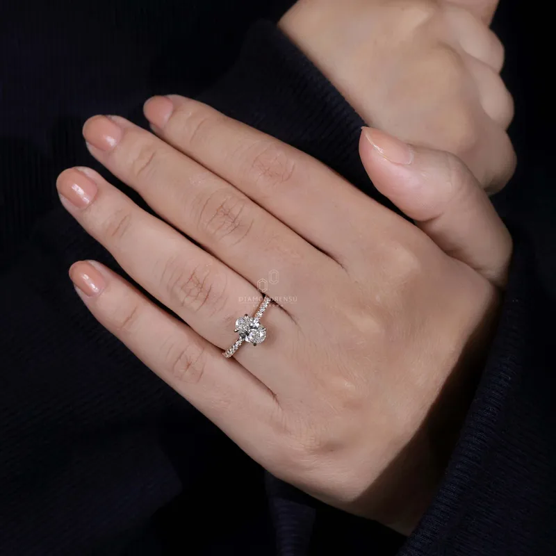 Oval Diamond Ring, Lab Grown Diamond Engagement Ring, Hidden Halo Ring view 8