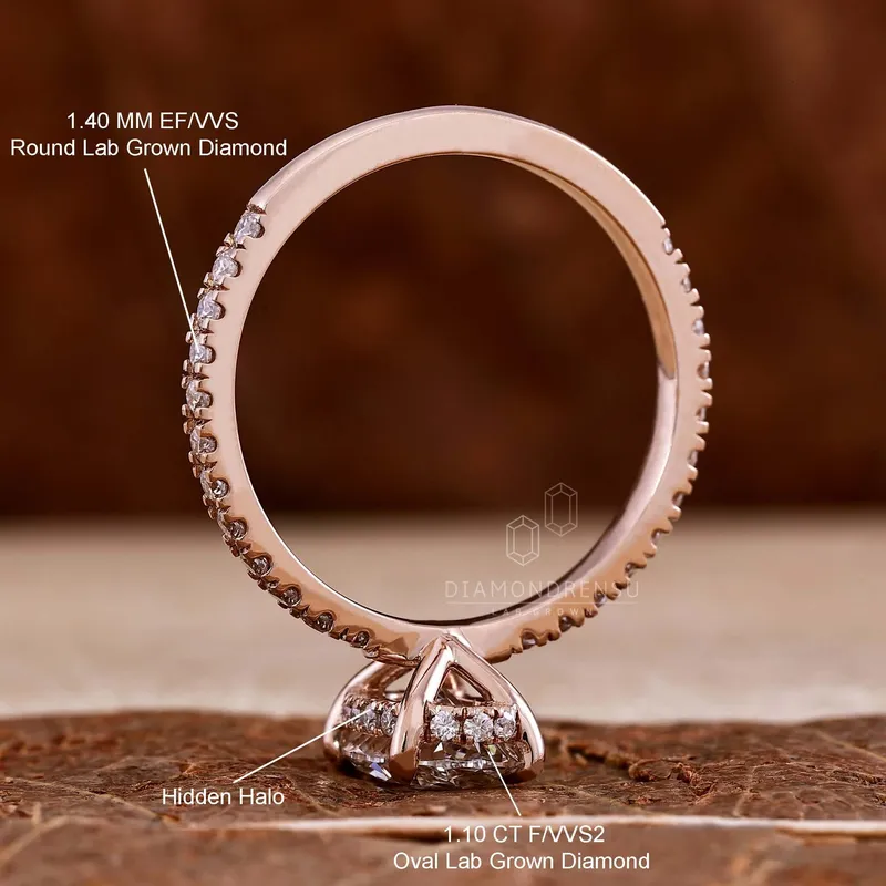 Oval Diamond Ring, Lab Grown Diamond Engagement Ring, Hidden Halo Ring view 9