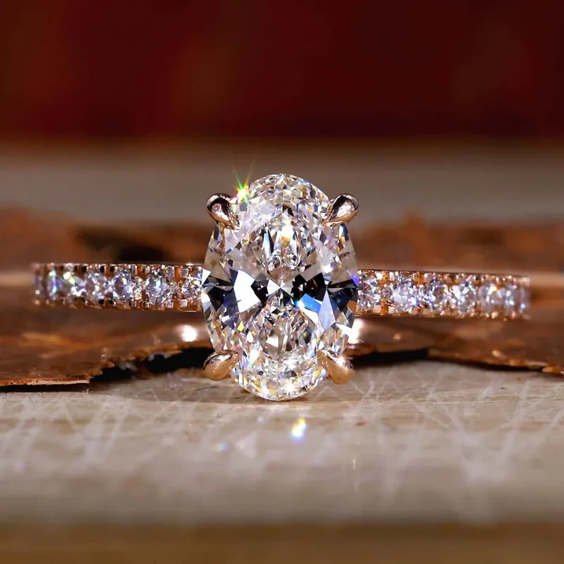 Oval Diamond Ring, Lab Grown Diamond Engagement Ring, Hidden Halo Ring oval cut engagement ring
