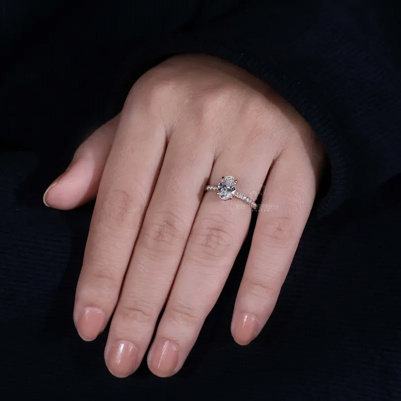 Oval Diamond Ring, Lab Grown Diamond Engagement Ring, Hidden Halo Ring view 7