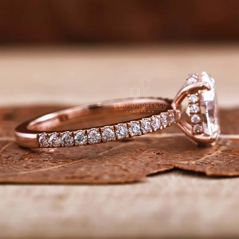 Oval Diamond Ring, Lab Grown Diamond Engagement Ring, Hidden Halo Ring view 3