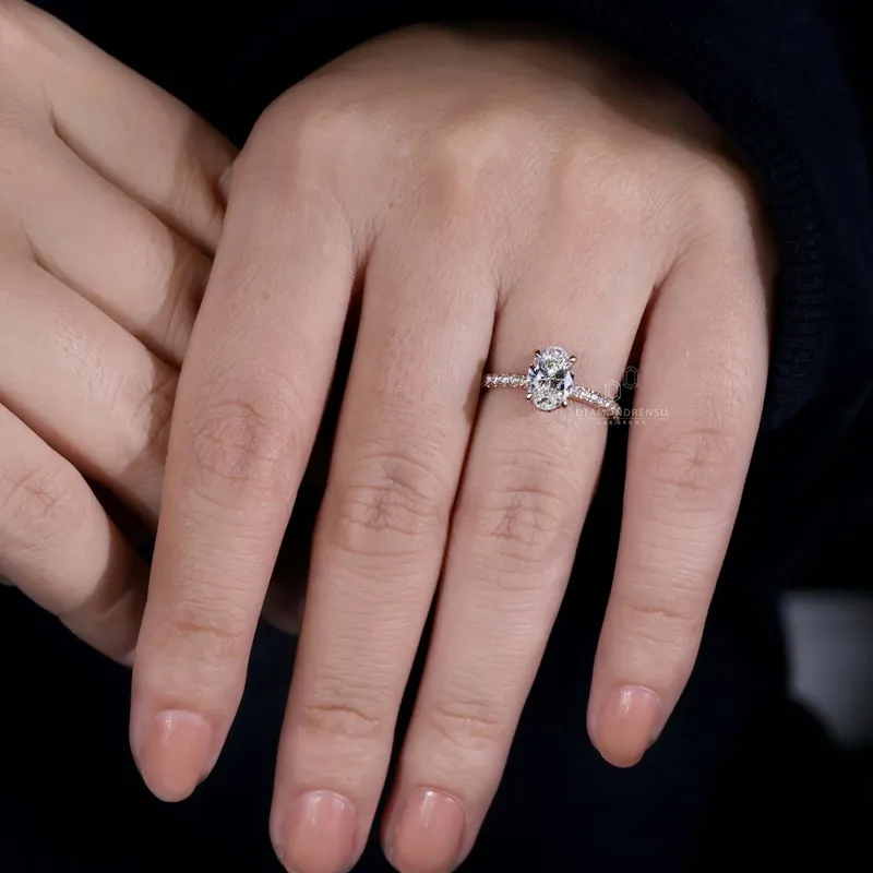 Oval Diamond Ring, Lab Grown Diamond Engagement Ring, Hidden Halo Ring view 4