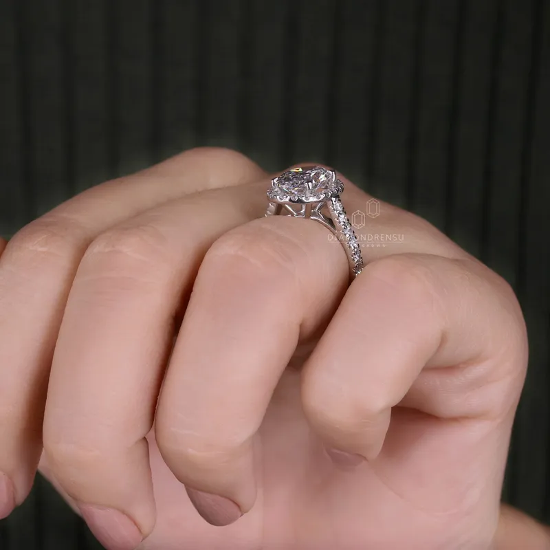 Oval Engagement Ring, 2.50 CT IGI Certified F/VS Lab Created Diamond Halo Engagement Ring, Anniversary Gift for Her vy 8