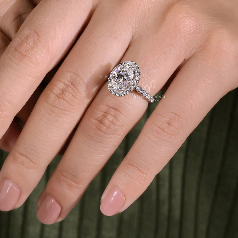 Oval Engagement Ring, 2.50 CT IGI Certified F/VS Lab Created Diamond Halo Engagement Ring, Anniversary Gift for Her vy 9