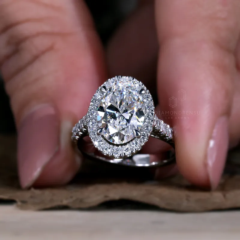 Oval Engagement Ring, 2.50 CT IGI Certified F/VS Lab Created Diamond Halo Engagement Ring, Anniversary Gift for Her vy 7