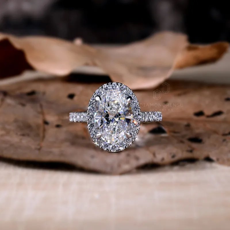 Oval Engagement Ring, 2.50 CT IGI Certified F/VS Lab Created Diamond Halo Engagement Ring, Anniversary Gift for Her vy 5