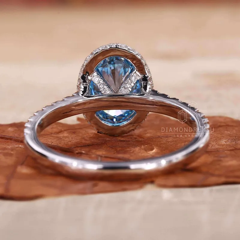 Oval Halo Engagement Ring with Blue Lab Grown Diamond IGI Certified view 8