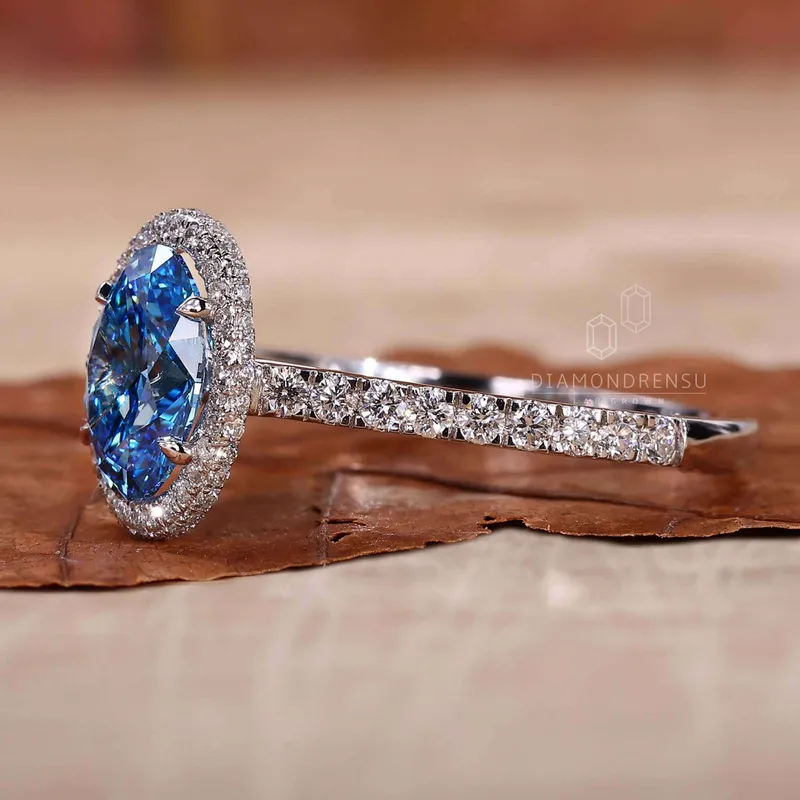 Oval Halo Engagement Ring with Blue Lab Grown Diamond IGI Certified view 7