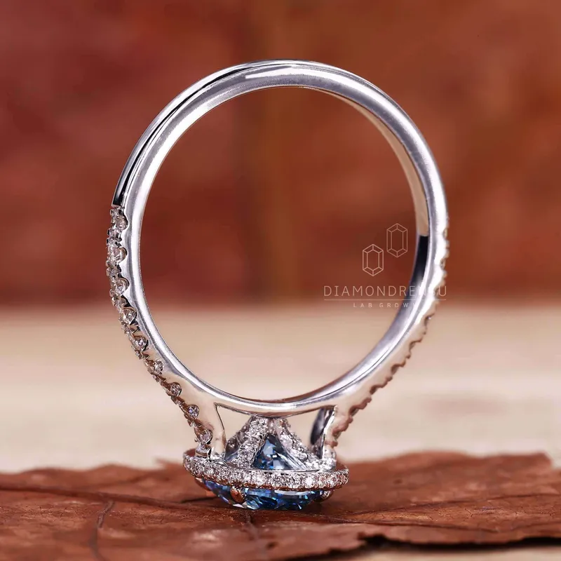 Oval Halo Engagement Ring with Blue Lab Grown Diamond IGI Certified view 3