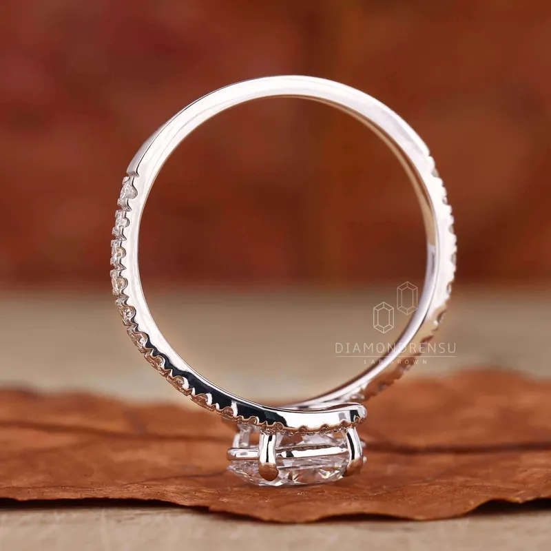 Oval Lab Grown Diamond Ring, East to West Bypass Pave Engagement Ring vy 3