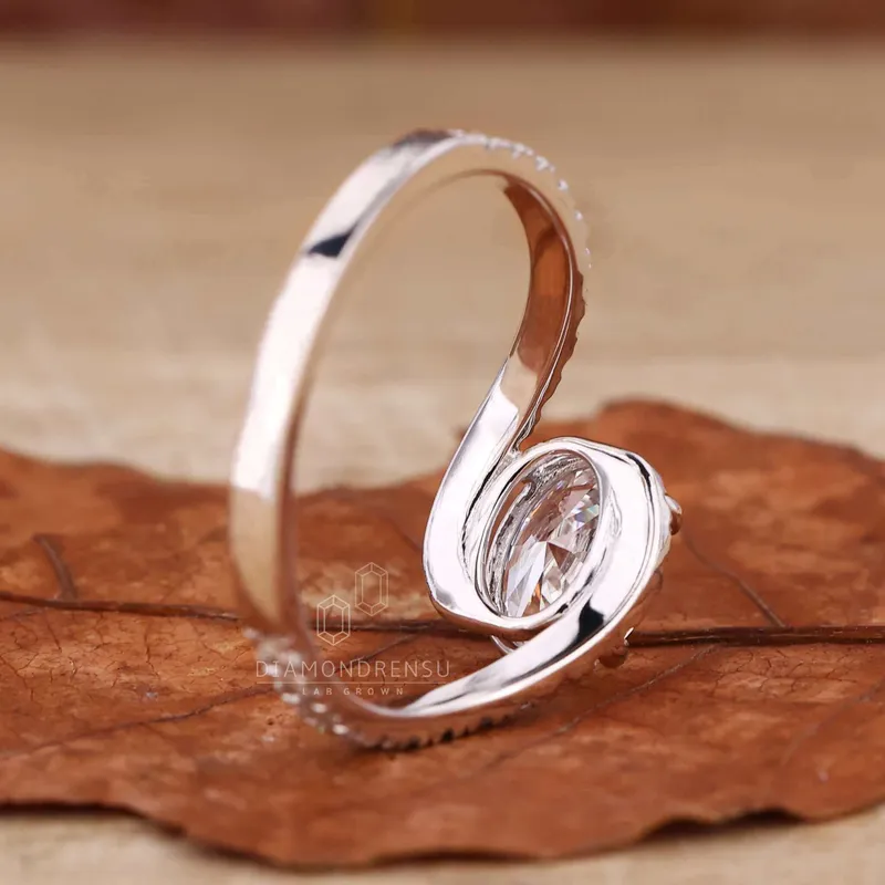 Oval Lab Grown Diamond Ring, East to West Bypass Pave Engagement Ring vy 6