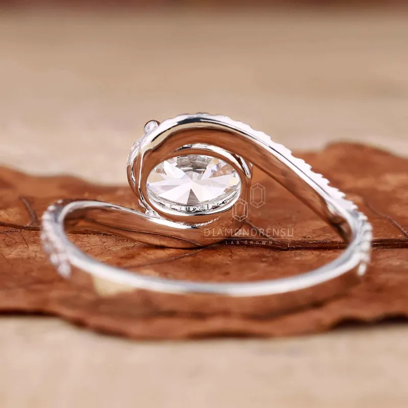 Oval Lab Grown Diamond Ring, East to West Bypass Pave Engagement Ring vy 7