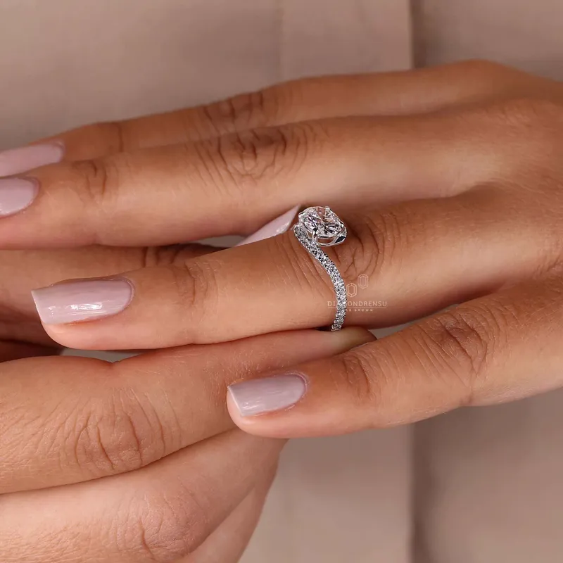 Oval Lab Grown Diamond Ring, East to West Bypass Pave Engagement Ring vy 5
