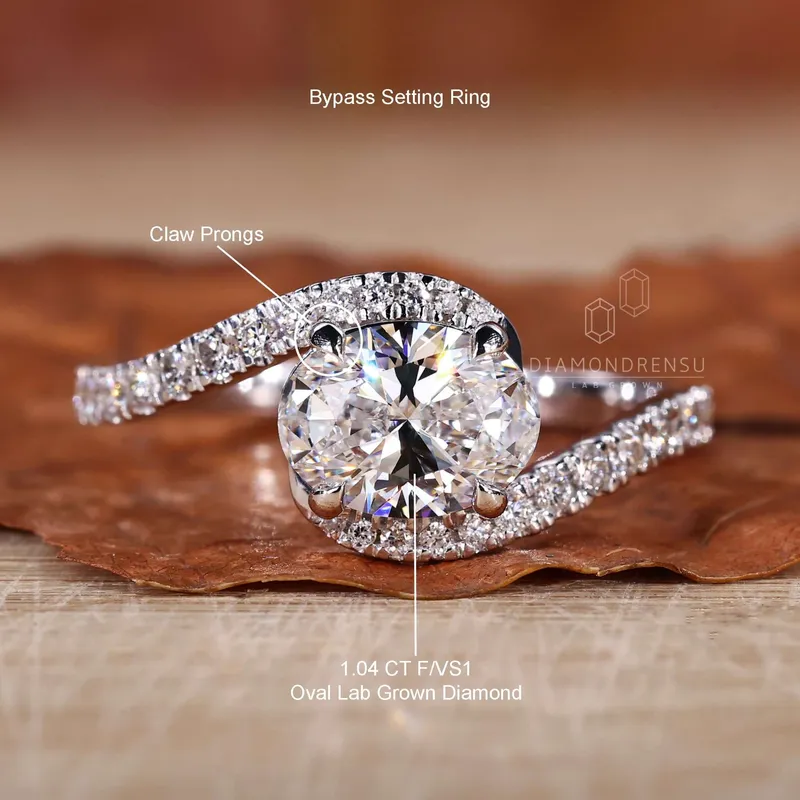 Oval Lab Grown Diamond Ring, East to West Bypass Pave Engagement Ring vy 9