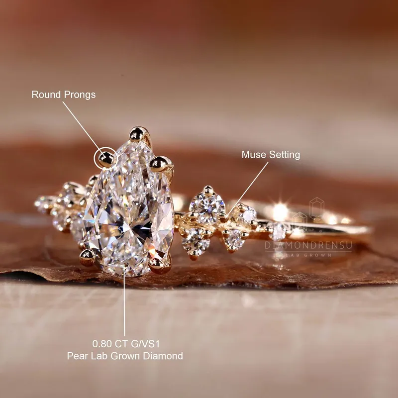 Pear Cut Lab Created Diamond Engagement Ring For Modern Women vy 9