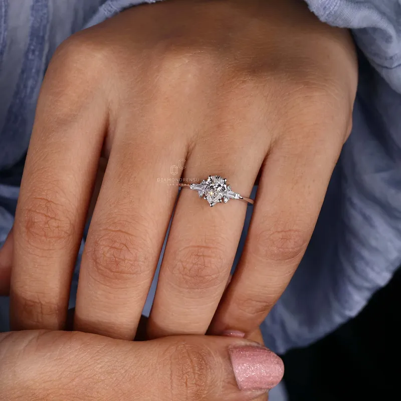Pear Cut Lab Created Diamond Engagement Ring for Women view 4