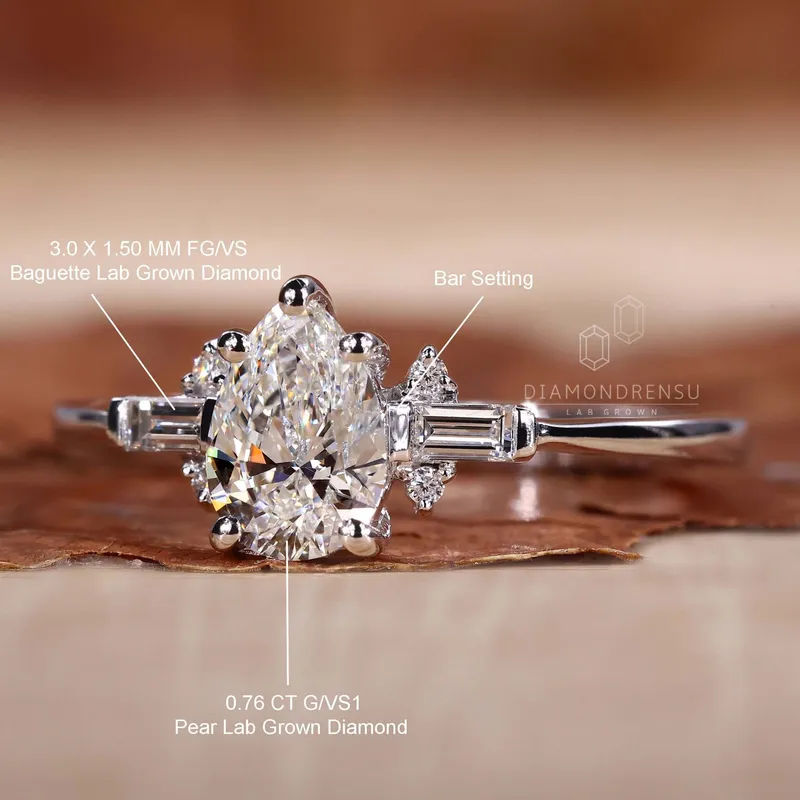 Pear Cut Lab Created Diamond Engagement Ring for Women view 9