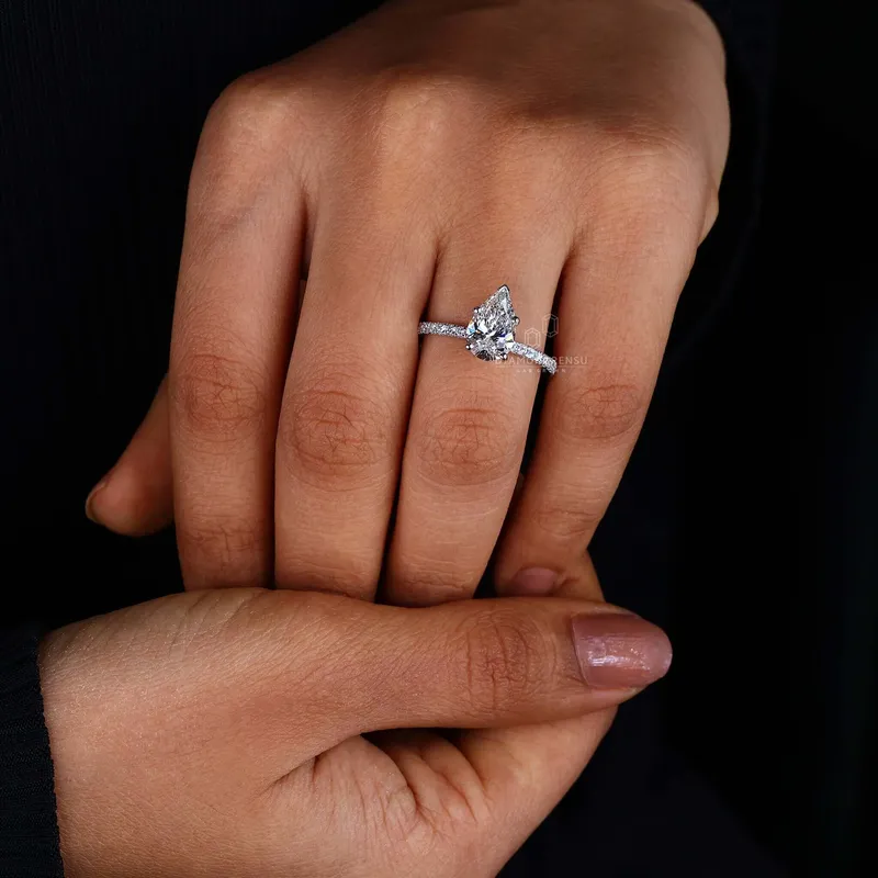 Pear Cut Lab Created Diamond Pave Engagement Ring for Women view 2