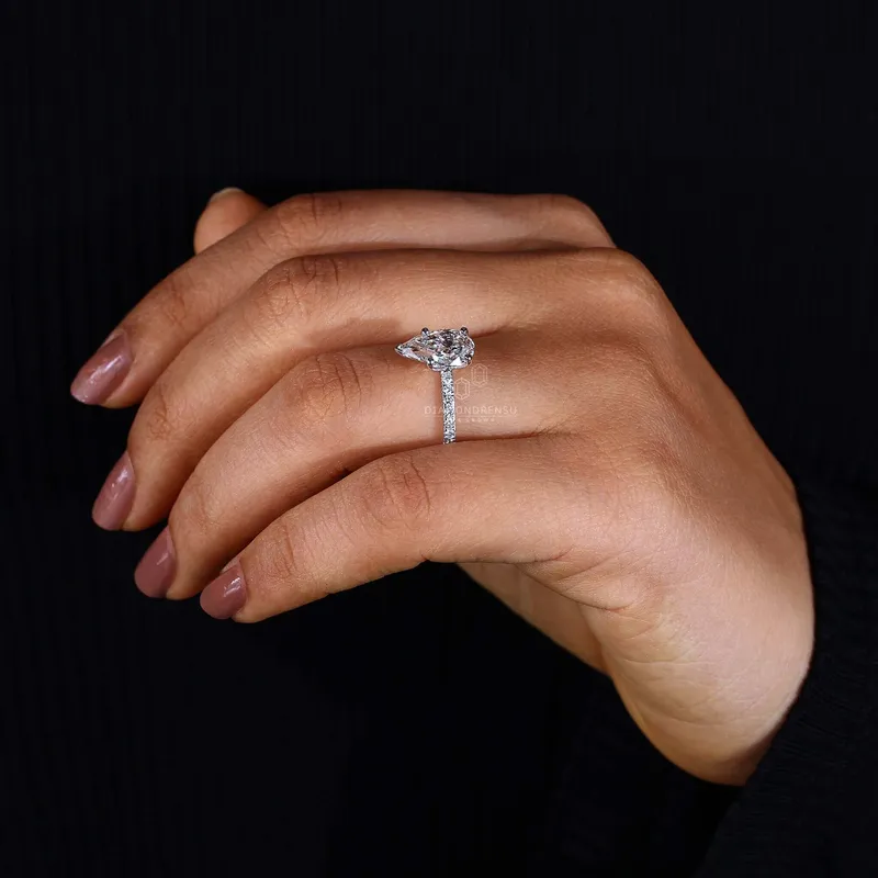Pear Cut Lab Created Diamond Pave Engagement Ring for Women view 3