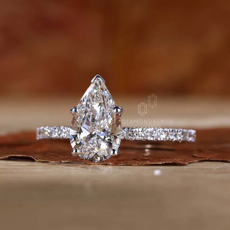 Pear Cut Lab Created Diamond Pave Engagement Ring for Women view 4