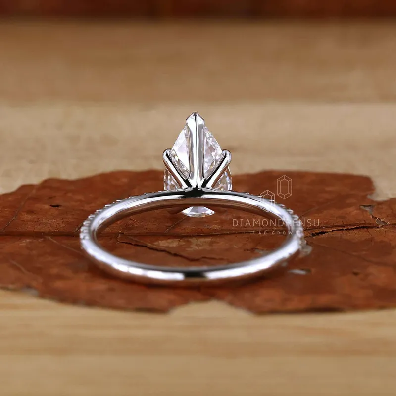 Pear Cut Lab Created Diamond Pave Engagement Ring for Women view 5