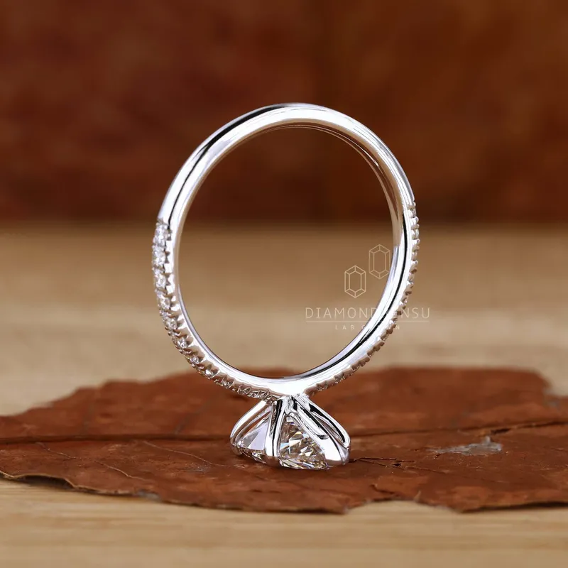 Pear Cut Lab Created Diamond Pave Engagement Ring for Women view 6