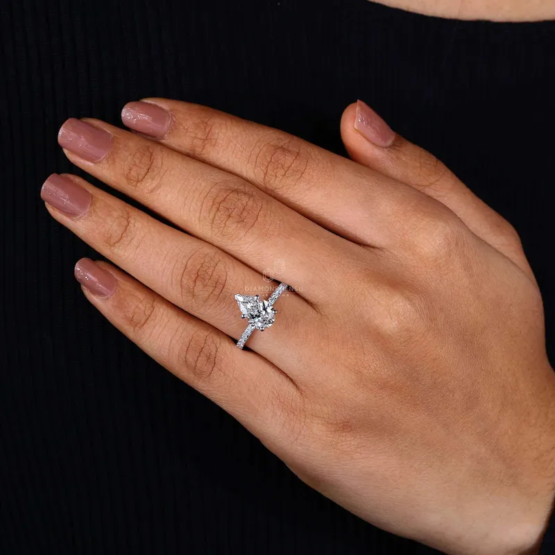 Pear Cut Lab Created Diamond Pave Engagement Ring for Women view 7