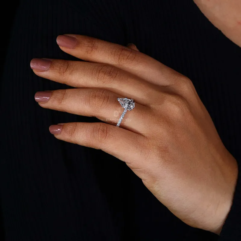 Pear Cut Lab Created Diamond Pave Engagement Ring for Women view 8