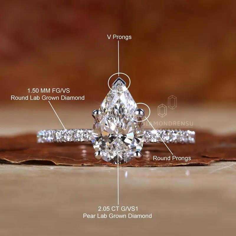 Pear Cut Lab Created Diamond Pave Engagement Ring for Women view 9