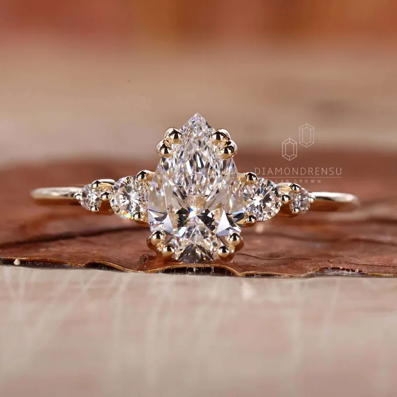Pear Cut Lab Grown Diamond Five Stone Engagement Ring vy 3