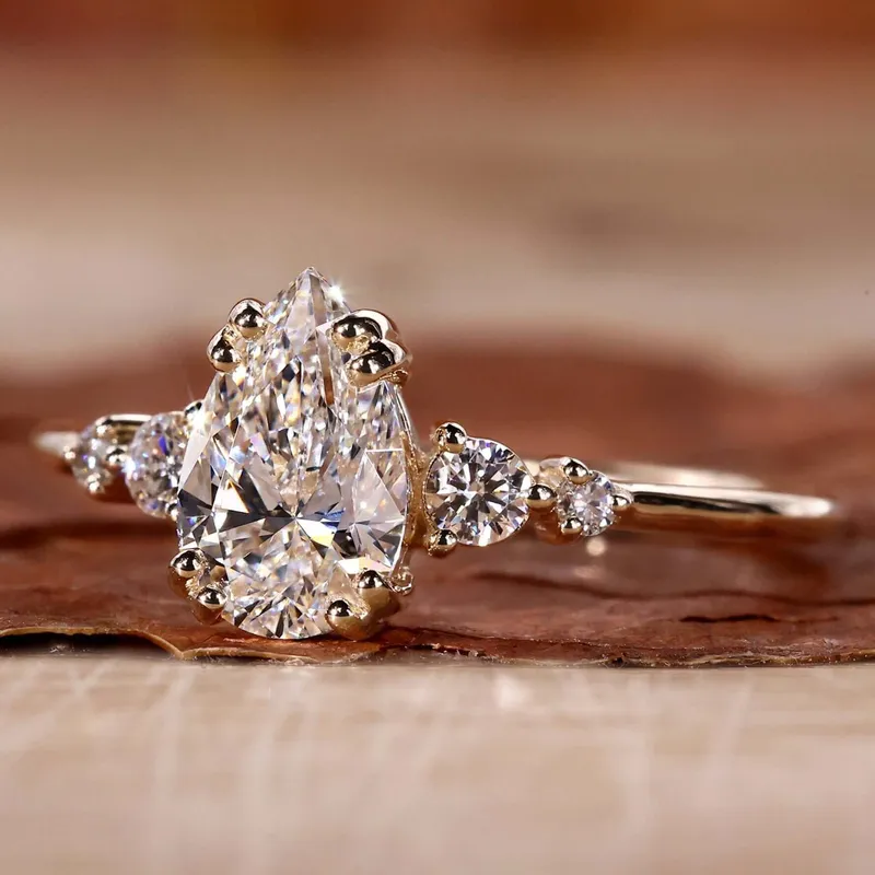 Pear Cut Lab Grown Diamond Five Stone Engagement Ring pear cut engagement ring