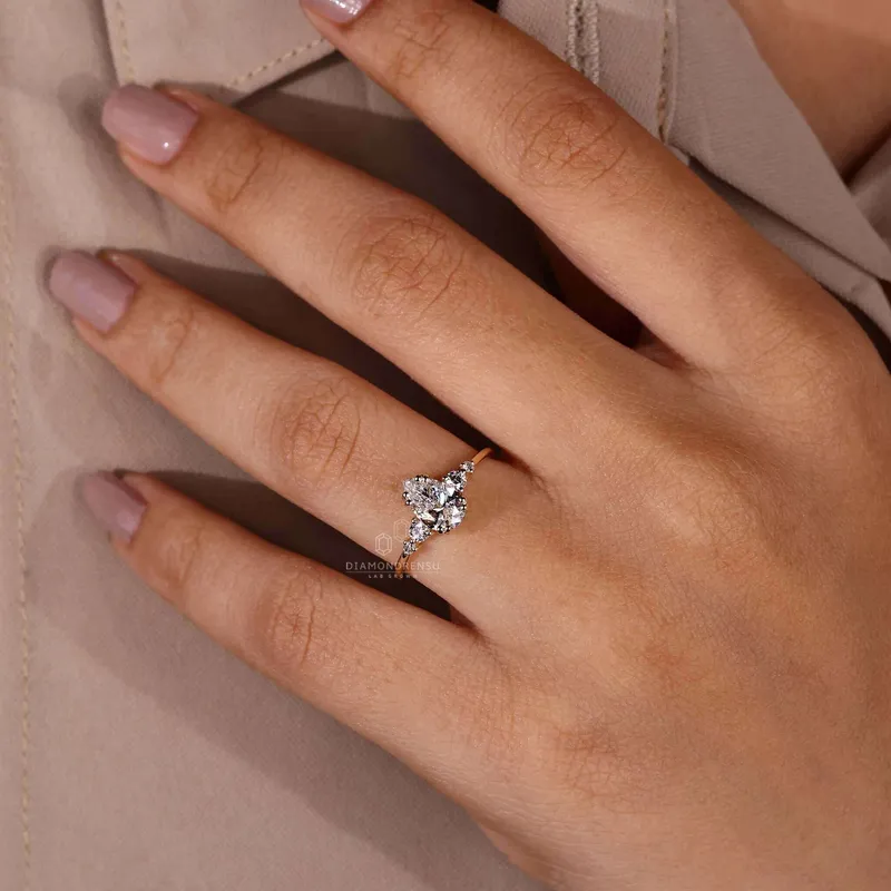 Pear Cut Lab Grown Diamond Five Stone Engagement Ring vy 5
